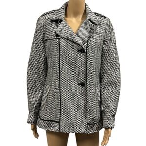 Banana Republic Black White Pea Coat Button Up Moto Jacket Winter Coat Womens M